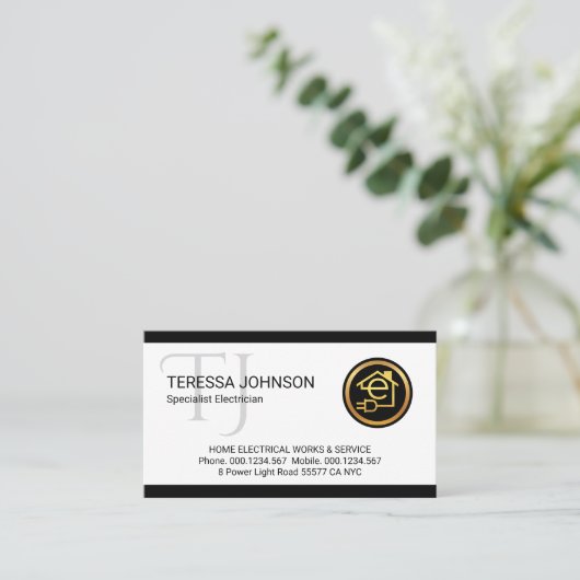 Simple Minimalist Monogram Name Electric 名刺 (スタンド正面)