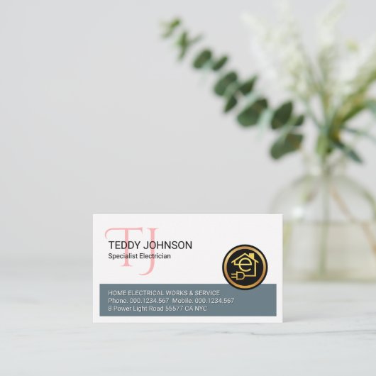 Simple Minimalist Monogram Name Electric 名刺 (スタンド正面)