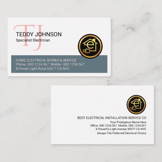 Simple Minimalist Monogram Name Electric 名刺 (正面/裏面)