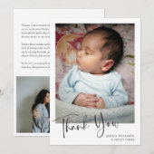 Simple Minimalist Newborn Baby Photo Message サンキューカード (正面/裏面)