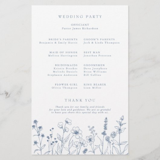 Simple Minimalist Periwinkle boho Wedding Program (裏面)
