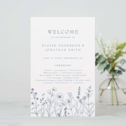 Simple Minimalist Periwinkle boho Wedding Program (スタンド正面)