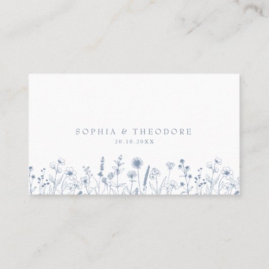 Simple Minimalist Periwinkle Wildflower Wedding プレイスカード (裏面)