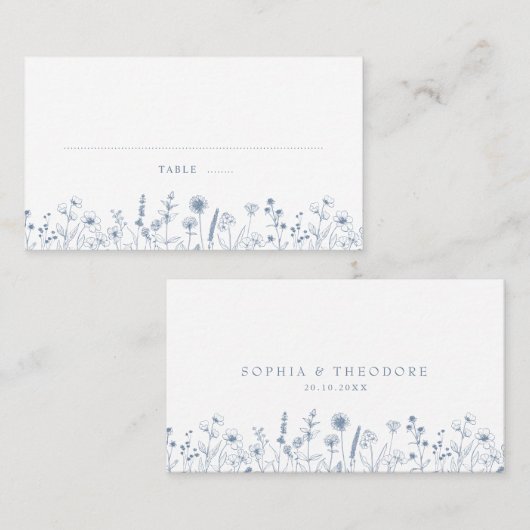 Simple Minimalist Periwinkle Wildflower Wedding プレイスカード (正面/裏面)