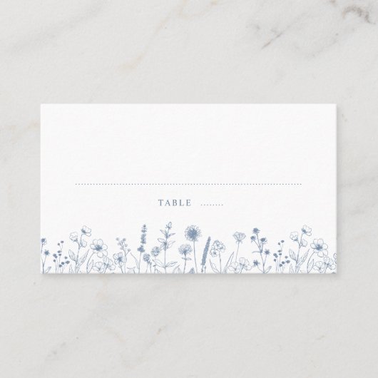 Simple Minimalist Periwinkle Wildflower Wedding プレイスカード (正面)