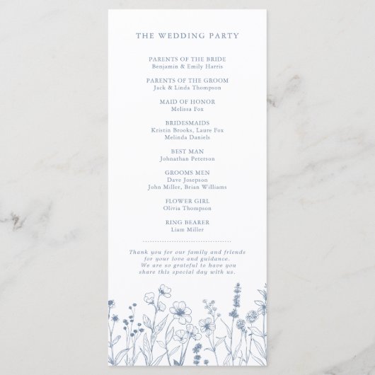 Simple Minimalist Periwinkle Wildflower Wedding プログラム (裏面)
