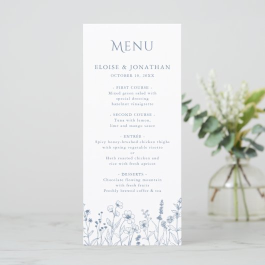 Simple Minimalist Periwinkle Wildflower Wedding メニュー (スタンド正面)
