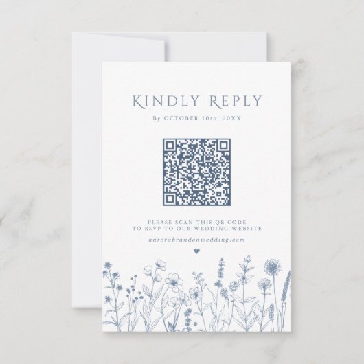 Simple Minimalist Periwinkle Wildflower Wedding 出欠カード (正面)