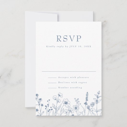 Simple Minimalist Periwinkle Wildflower Wedding RS 出欠カード (正面)