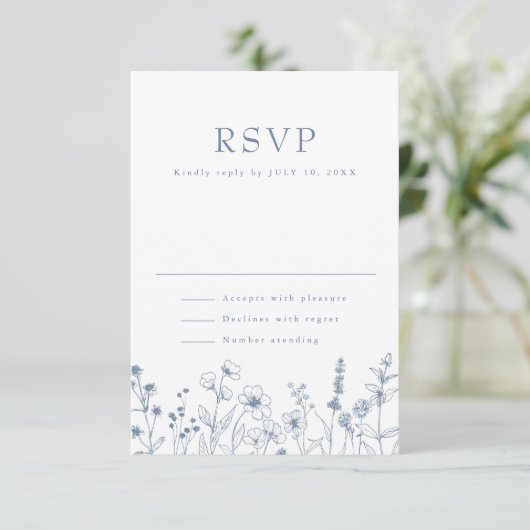 Simple Minimalist Periwinkle Wildflower Wedding RS 出欠カード (スタンド正面)