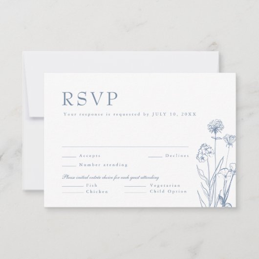 Simple Minimalist Periwinkle Wildflower Wedding RS 出欠カード (正面)
