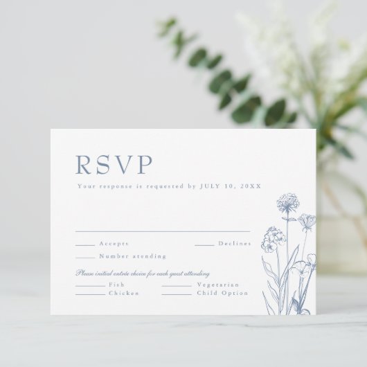 Simple Minimalist Periwinkle Wildflower Wedding RS 出欠カード (スタンド正面)