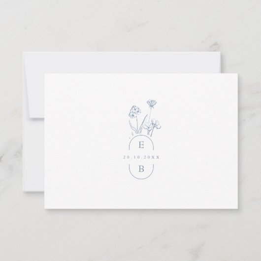 Simple Minimalist Periwinkle Wildflower Wedding RS 出欠カード (裏面)