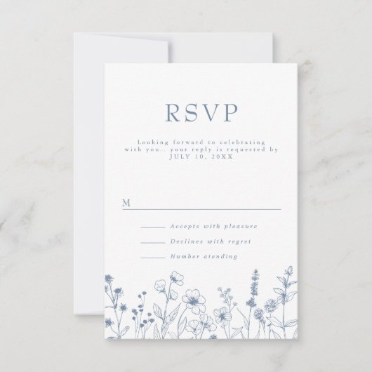 Simple Minimalist Periwinkle Wildflower Wedding RS 出欠カード (正面)