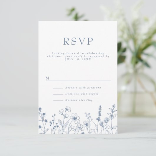 Simple Minimalist Periwinkle Wildflower Wedding RS 出欠カード (スタンド正面)