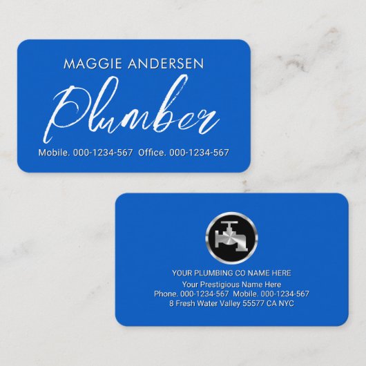 Simple Minimalist Plumber In Blue Layer 名刺 (正面/裏面)