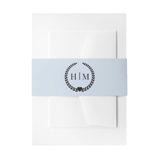 Simple Minimalist Powder Blue Monogram  招待状ベリーバンド (正面例)