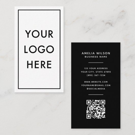 Simple Minimalist QR Code Border Frame Vertical 名刺 (正面/裏面)