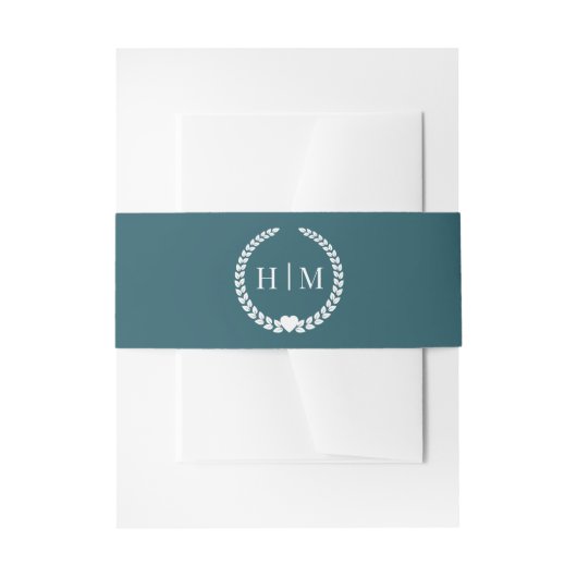 Simple Minimalist Rich Forest Teal Monogram  招待状ベリーバンド (正面例)