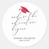 Simple Minimalist Script Adventure Begins Red Hat  ラウンドシール (正面)