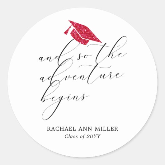 Simple Minimalist Script Adventure Begins Red Hat  ラウンドシール (正面)