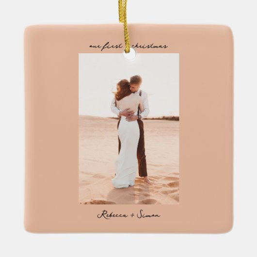 Simple Minimalist Script Photo セラミックオーナメント (正面)