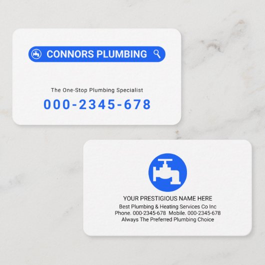 Simple Minimalist Searching Plumber Service 名刺 (正面/裏面)