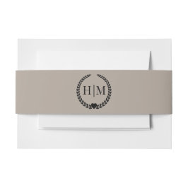 Simple Minimalist Taupe Linen Brown Monogram 招待状ベリーバンド