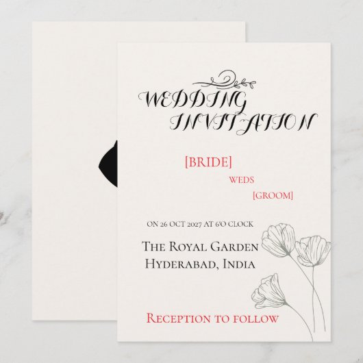 Simple Minimalist Wedding Invitation 招待状 (正面/裏面)