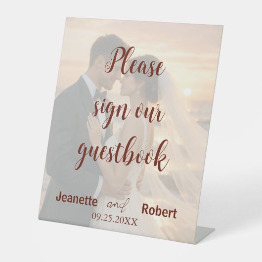 Simple Minimalist Wedding Photo Sunset Beach 台座サイン (正面)