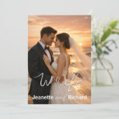 Simple Minimalist Wedding Sunset Beach Flat Card (スタンド正面)