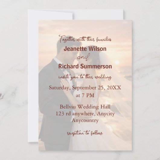 Simple Minimalist Wedding Sunset Beach Flat Card (裏面)
