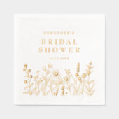 Simple Minimalist  Wildflower Bridal Shower Gold 箔ナプキン (正面)