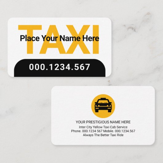 Simple Minimalist Yellow Taxi Service 名刺 (正面/裏面)