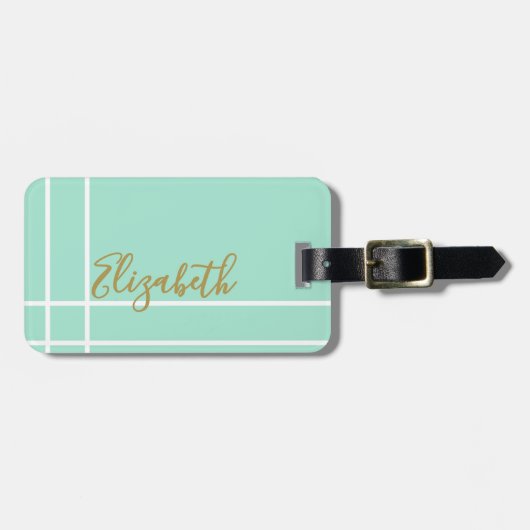 Simple mint green minimalist custom name ladies  ラゲッジタグ (正面横)
