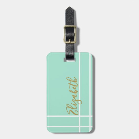 Simple mint green minimalist custom name ladies  ラゲッジタグ (正面縦)