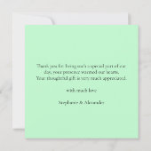 Simple Mint Green Wedding Thank You Square  ノートカード (裏面)