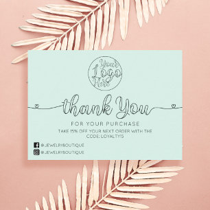 Simple Mint Handwritten Hearts Customer Thank You 名刺