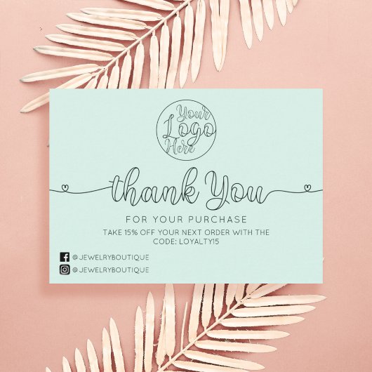 Simple Mint Handwritten Hearts Customer Thank You 名刺