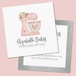 Simple Mixer Floral Cake Bakery Business Card スクエア名刺