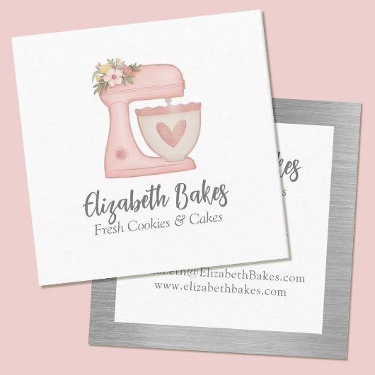 Simple Mixer Floral Cake Bakery Business Card スクエア名刺