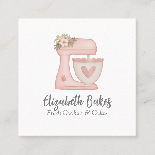 Simple Mixer Floral Cake Bakery Business Card スクエア名刺 (正面)