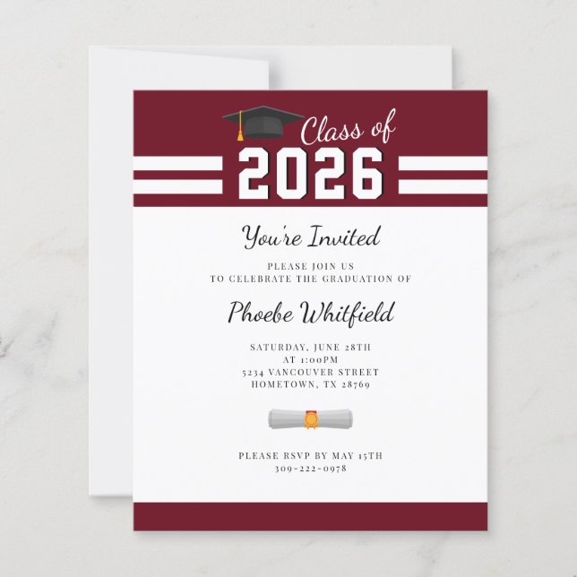 Simple Modern 2026年卒業パーティー招待状 (正面)