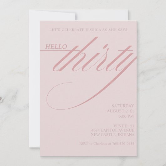 Simple Modern 30th Birthday 招待状 (正面)