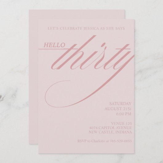 Simple Modern 30th Birthday 招待状 (正面/裏面)