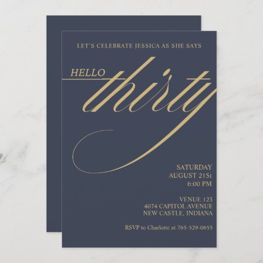 Simple Modern 30th Birthday 招待状 (正面/裏面)