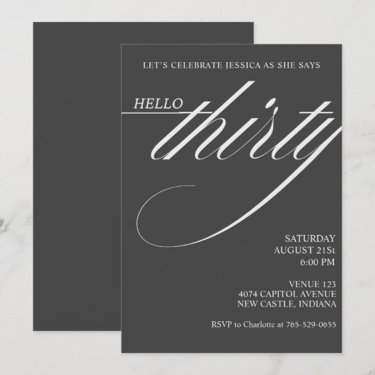 Simple Modern 30th Birthday 招待状 (正面/裏面)