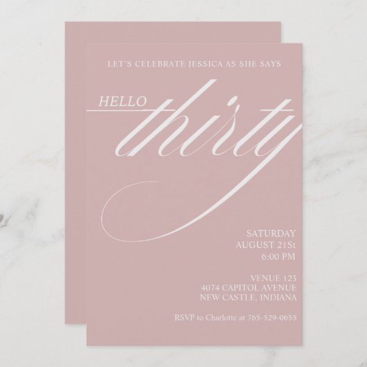 Simple Modern 30th Birthday 招待状 (正面/裏面)