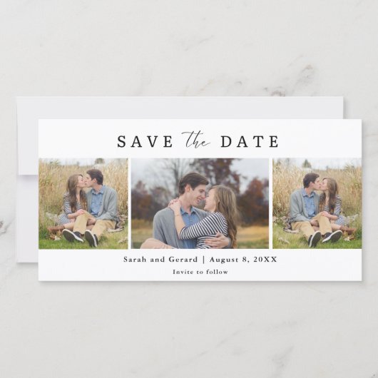 Simple Modern 3 Photo Wedding Save the Date セーブザデート (正面)