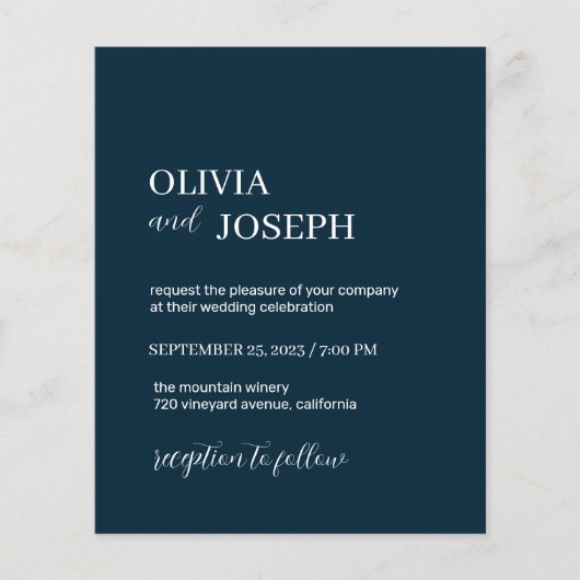 Simple Modern and Minimalist | Navy Blue Wedding チラシ (正面)